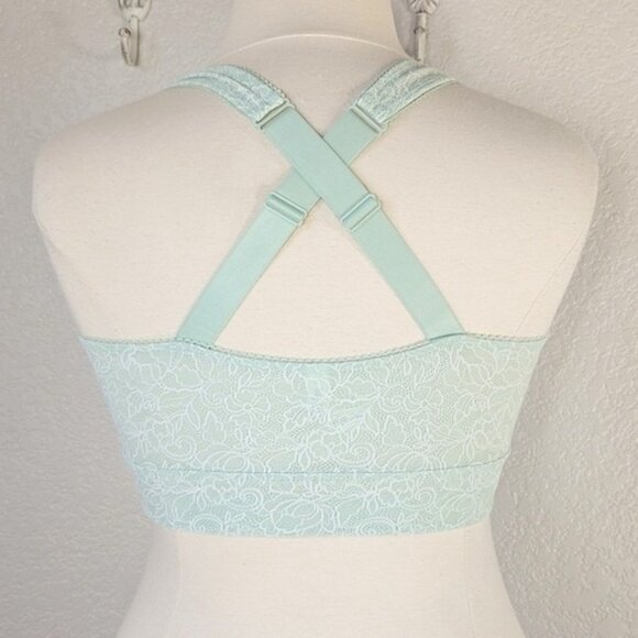 Cacique 1X 14/16  Bralette Light Green & White Floral Mesh & Lace Racerback - Picture 2 of 4